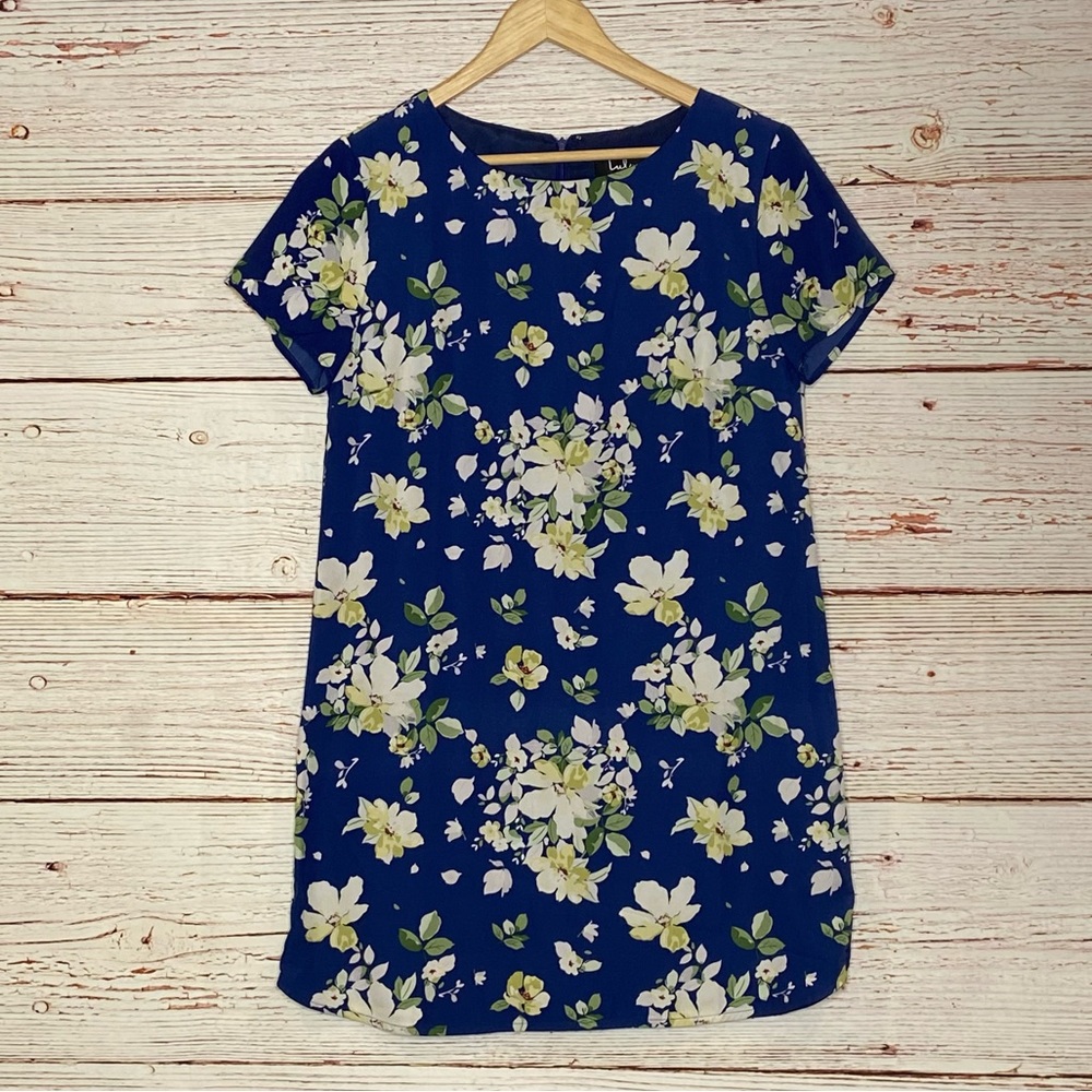 Lulus Floriana Navy Blue Floral Print Shift Dress Sz M - Picture 5 of 14